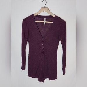 Pajama Romper Ribbed Purple Maroon Raisin Small With Snaps